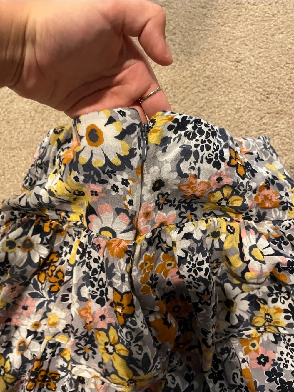 women’s xs Floral Tiered Ruffle Skirt - Yellow, Pink, Black